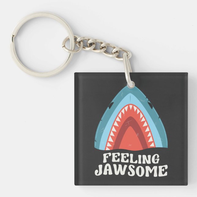 Feeling Jawsome Shark Funny Summer Puns Keychain (Front)
