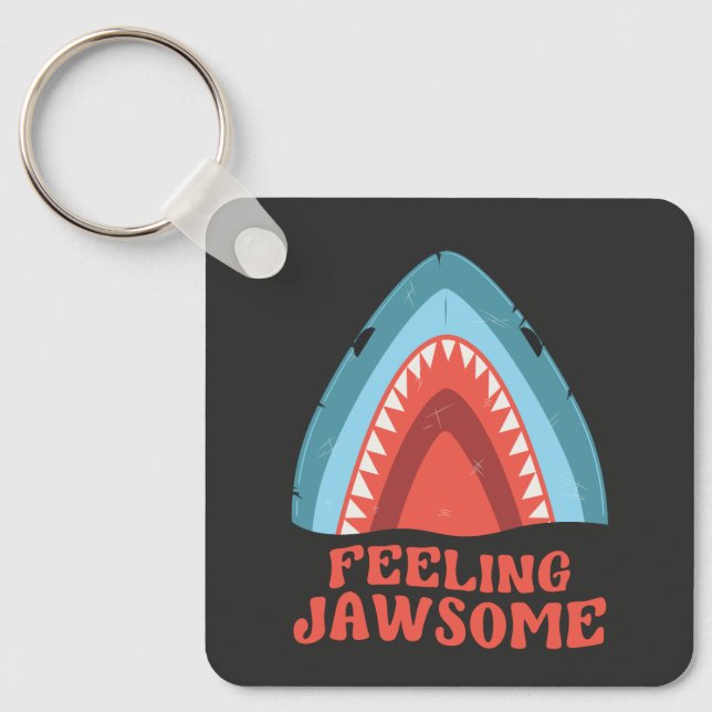 Feeling Jawsome Shark Funny Summer Puns Keychain (Front)