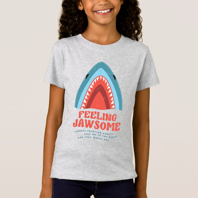 Feeling Jawsome Shark Funny Summer Puns T-Shirt (Front)