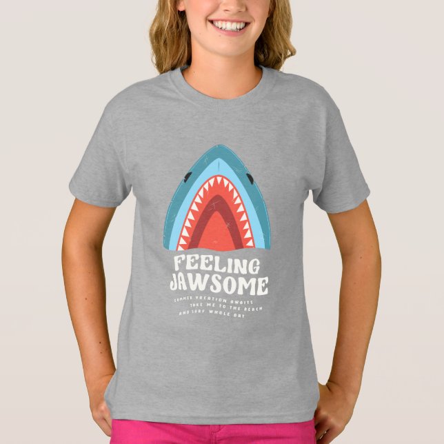 Feeling Jawsome Shark Funny Summer Puns T-Shirt (Front)