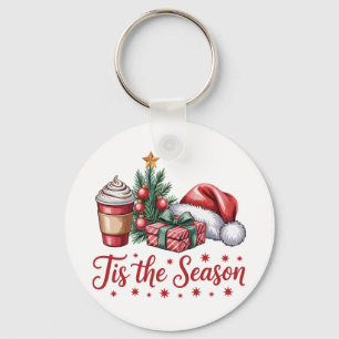 Feeling Jolly Christmas Tree Hot Cocoa Holiday Keychain