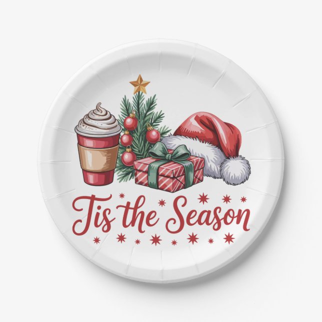 Feeling Jolly Christmas Tree Hot Cocoa Holiday Paper Plates (Front)