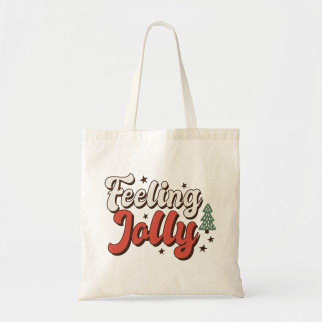 Feeling Jolly Retro Christmas Tote Bag (Front)