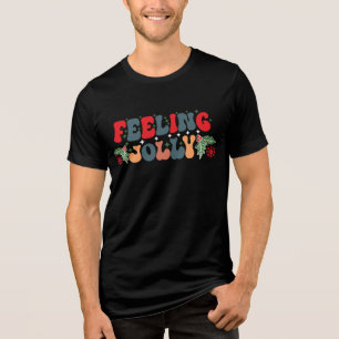 Feeling Jolly Retro Groovy Christmas Holidays Tri-Blend Shirt