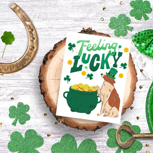 Feeling lucky a dog and pot of gold St Patrick Holiday Postcard