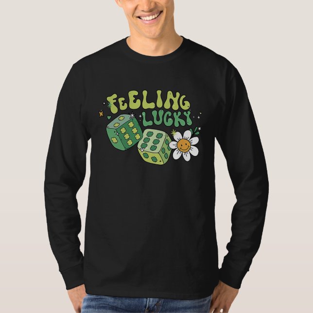 Feeling Lucky Dice Retro Groovy St Patrick's Day W T-Shirt (Front)