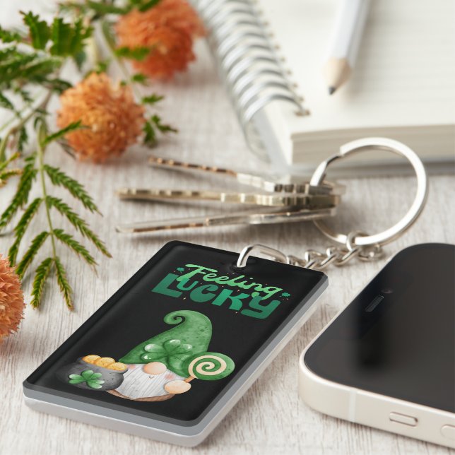 Feeling Lucky Happy St. Patrick's Day Custom Text Keychain (Front Right)