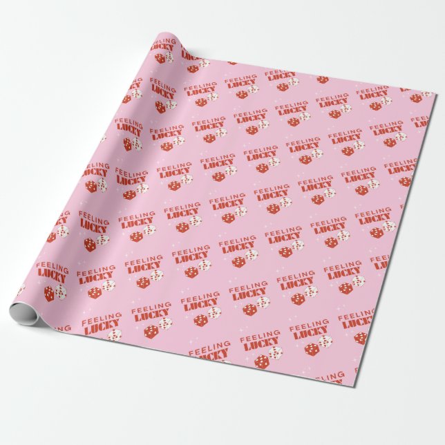 Feeling Lucky, Lucky Girl, Luckiest Girl, Pink Wrapping Paper (Unrolled)