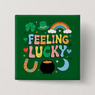 Feeling Lucky St Patricks Day Charm Irish Shamrock Button