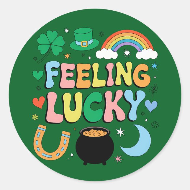 Feeling Lucky St Patricks Day Charm Irish Shamrock Classic Round Sticker (Front)