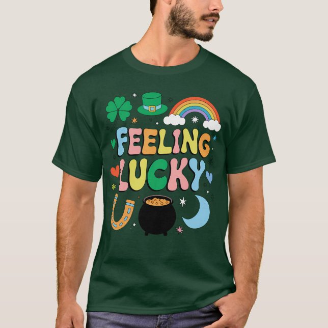 Feeling Lucky St Patricks Day Charm Irish Shamrock T-Shirt (Front)