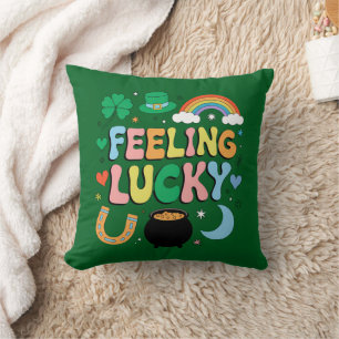 Feeling Lucky St Patricks Day Charm Irish Shamrock Throw Pillow
