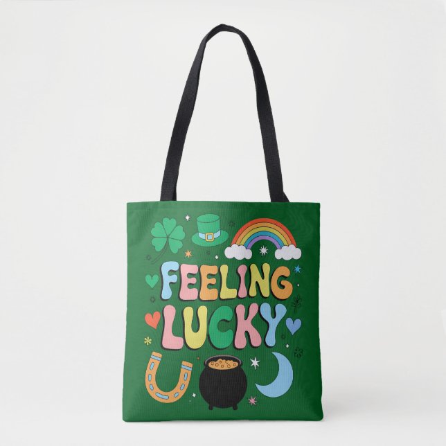 Feeling Lucky St Patricks Day Charm Irish Shamrock Tote Bag (Front)