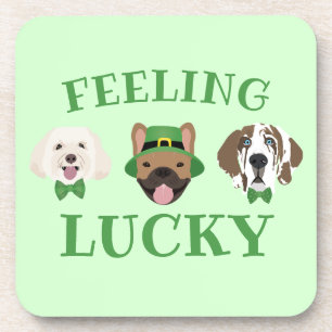 Feeling Lucky St Patricks Day Dog Faces Beverage Coaster