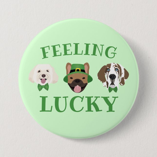 Feeling Lucky St Patricks Day Dog Faces Button (Front)