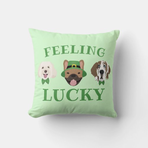 Feeling Lucky St Patricks Day Dog Faces Throw Pillow