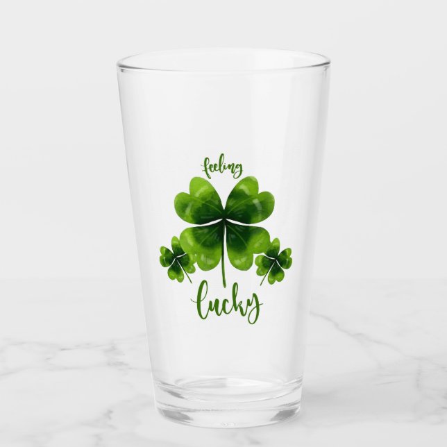Feeling Lucky St Patrick's Day Glass with Shamrock (Front)