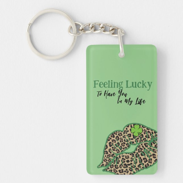 Feeling Lucky St. Patrick's Day Name On Green Keychain (Front)