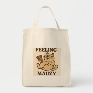 Feeling Mauzy – Retro Cat Pizza Vibes Aesthetic Tote Bag