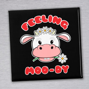 Feeling Moo-dy Cute Cartoon Cow Quote Magnet