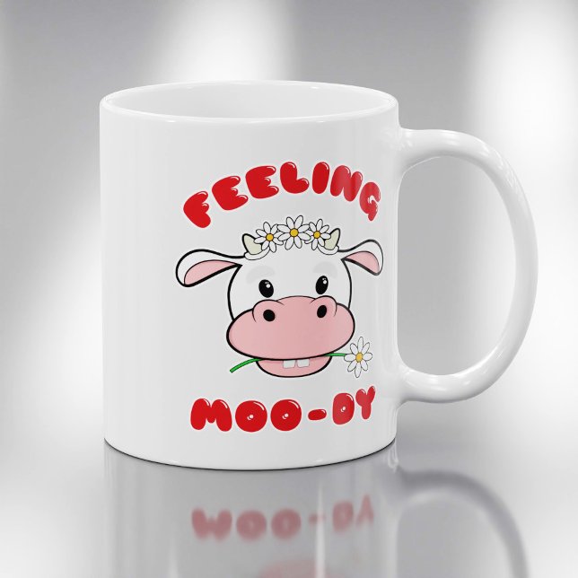 Feeling Moo-dy | Cute Cartoon Cow Quote Mug (Creator Uploaded)