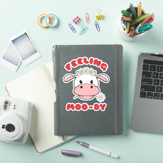 Feeling Moo-dy | Cute Cartoon Cow Quote Sticker (iPad Cover)