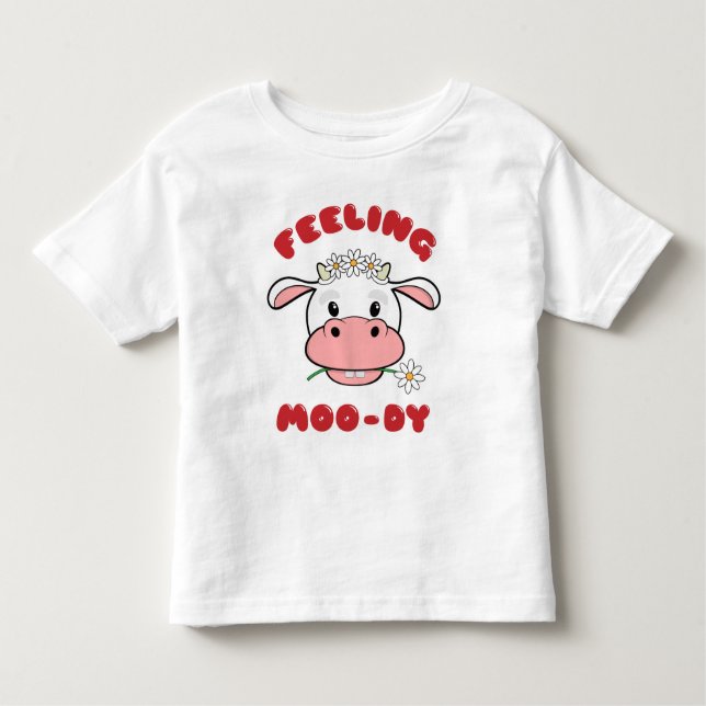 Feeling Moo-dy | Cute Cartoon Cow Quote T-Shirt (Front)