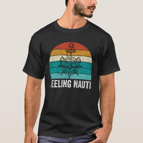 Feeling Nauti Retro Vintage Sunset Boat Boating T_Shirt