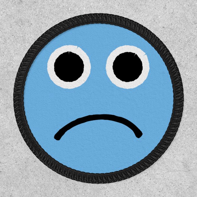 Feeling Sad Blue Frowning Face Emoji Patch (Front)