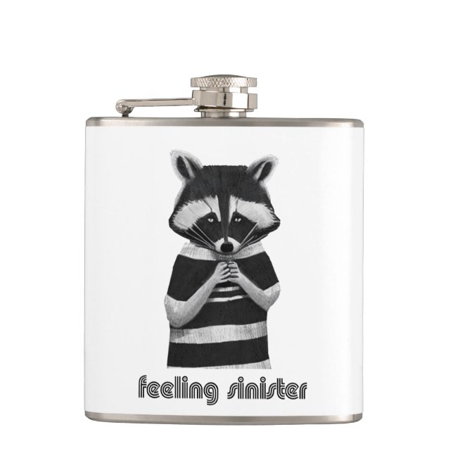 Feeling Sinister Funny Raccoon Flask (Front)