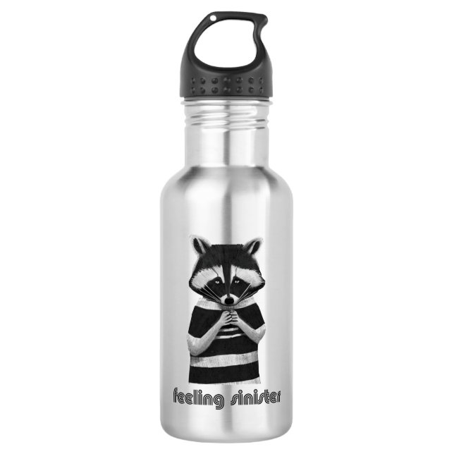 Feeling Sinister Funny Raccoon Stainless Steel Water Bottle (Front)