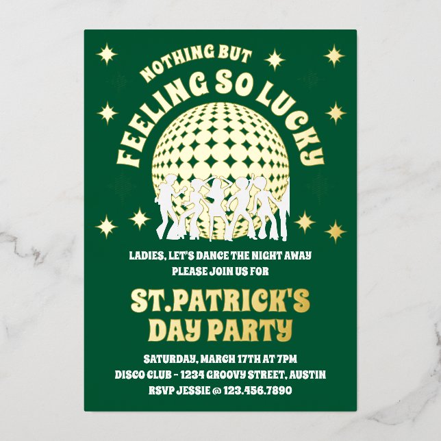 Feeling So Lucky Green St. Patrick's Day Party  Foil Invitation (Front)