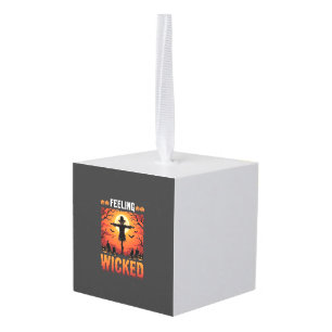 Feeling Wicked Halloween Scarecrow Design_1 Cube Ornament