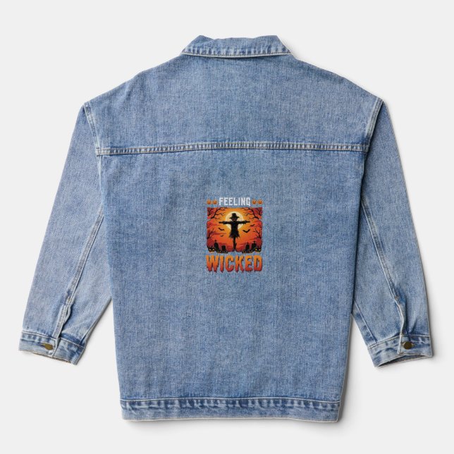 Feeling Wicked Halloween Scarecrow Design_1 Denim Jacket (Back)