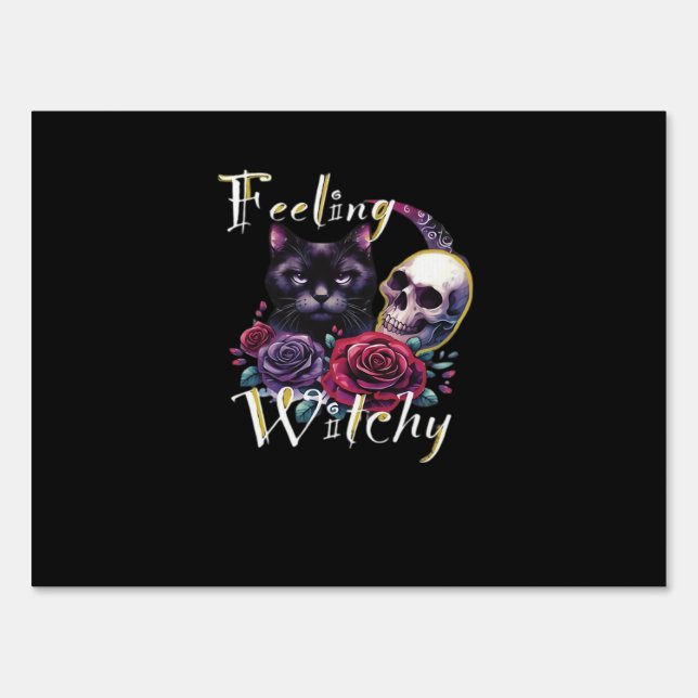 Feeling Witchy Black Cat Classic T-Shirt Sign (Front)