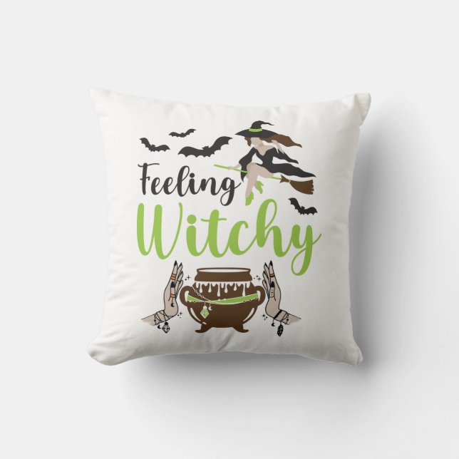 Feeling witchy Magic Halloween Throw Pillow (Front)