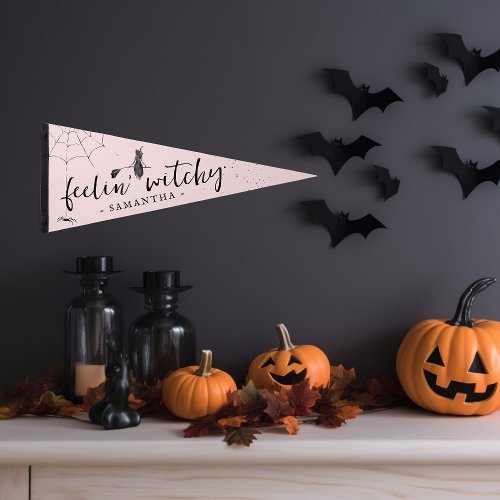 Feeling Witchy  Monogram Halloween Pennant Flag