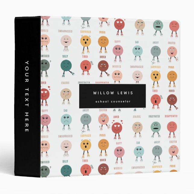 Feelings Emotions Faces Chart School Counselor 3 Ring Binder (Front/Spine)