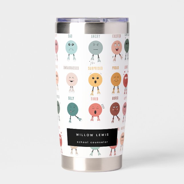 Feelings Emotions Faces Chart School Counselor Insulated Tumbler (Front)