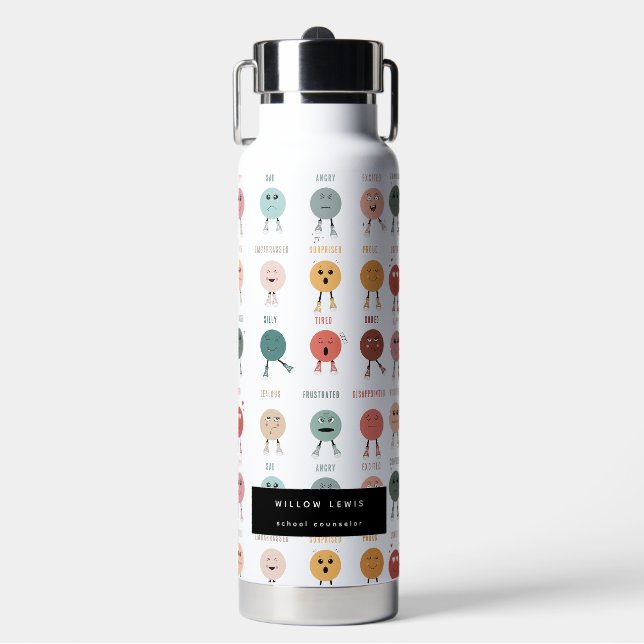 Feelings Emotions Faces Chart School Counselor Water Bottle (Front)