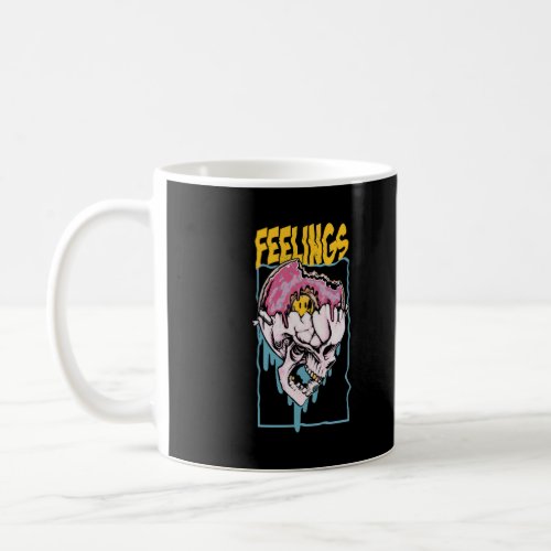 Feelings in a skull with a doughnut coffee mug