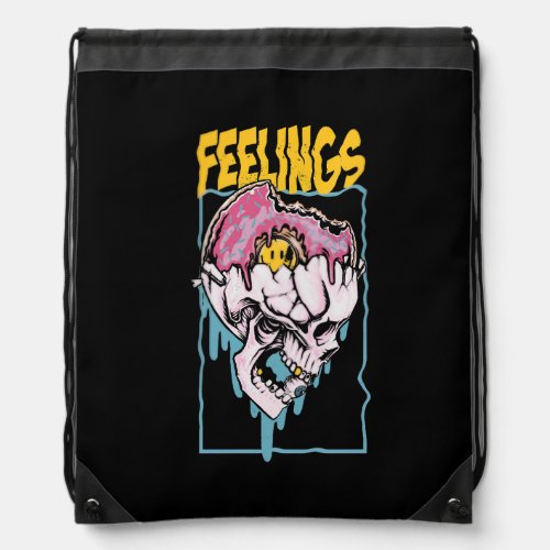 Feelings in a skull with a doughnut drawstring bag