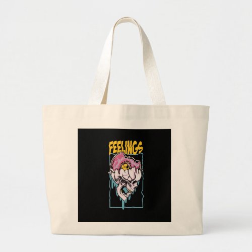 Feelings in a skull with a doughnut large tote bag