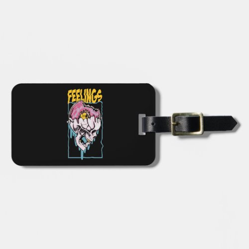 Feelings in a skull with a doughnut luggage tag