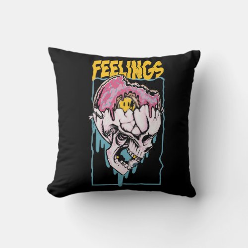 Feelings in a skull with a doughnut throw pillow