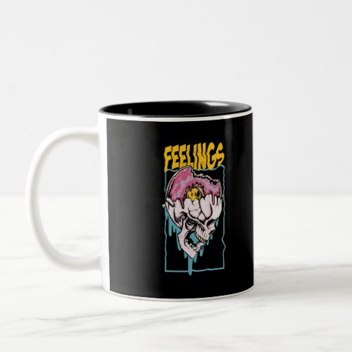 Feelings in a skull with a doughnut Two_Tone coffee mug