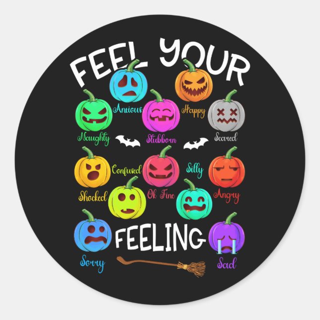 Feelings Pumpkins Halloween Mental Health Feel You Classic Round Sticker (Front)
