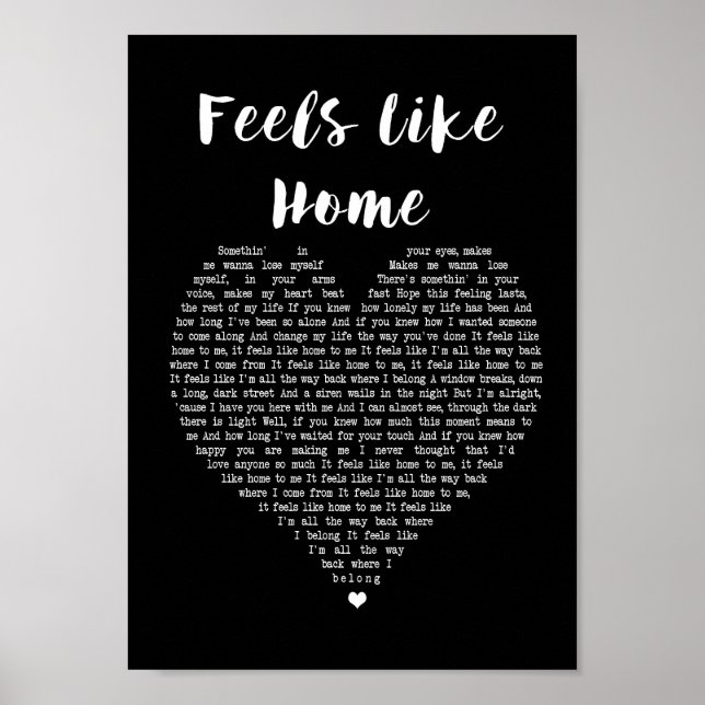 Feels Like Home Black Heart Song Lyric Print (Front)