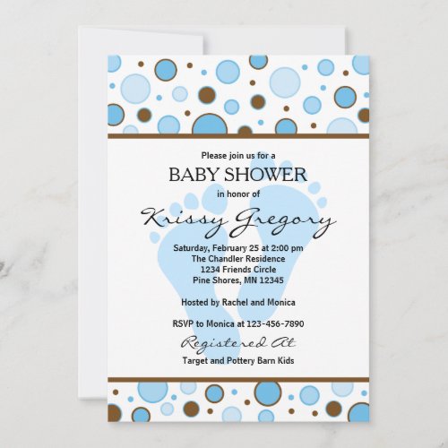 Feet and Dots Blue Baby Shower Invitations