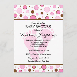 Feet and Dots Pink Baby Shower Invitations